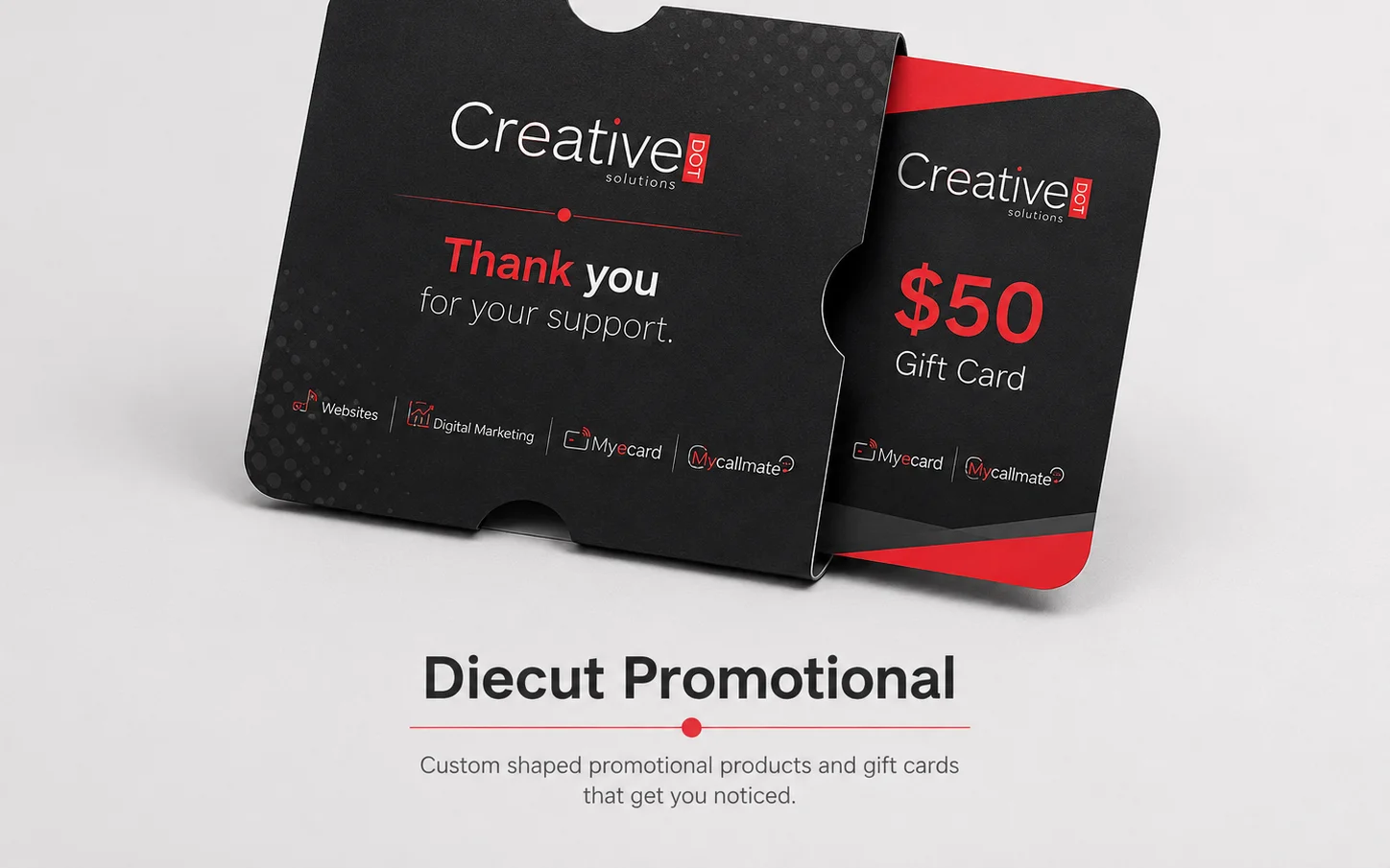 Custom diecut promotional products and gift cards