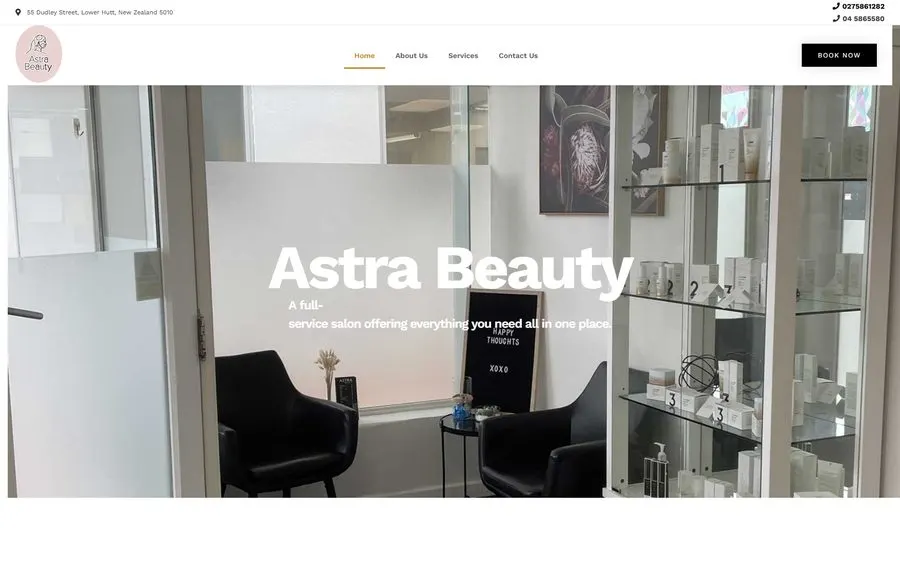 Astra Beauty homepage screenshot