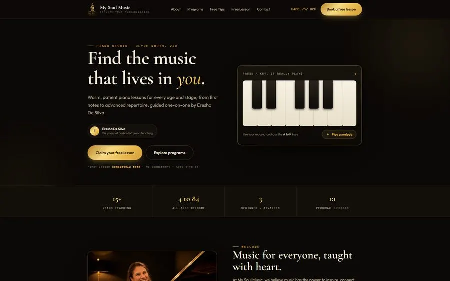 My Soul Music Academy homepage screenshot
