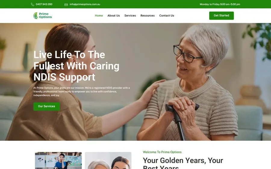 Prime Options homepage screenshot