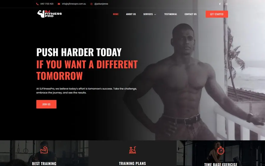 SJ Fitness Pro homepage screenshot